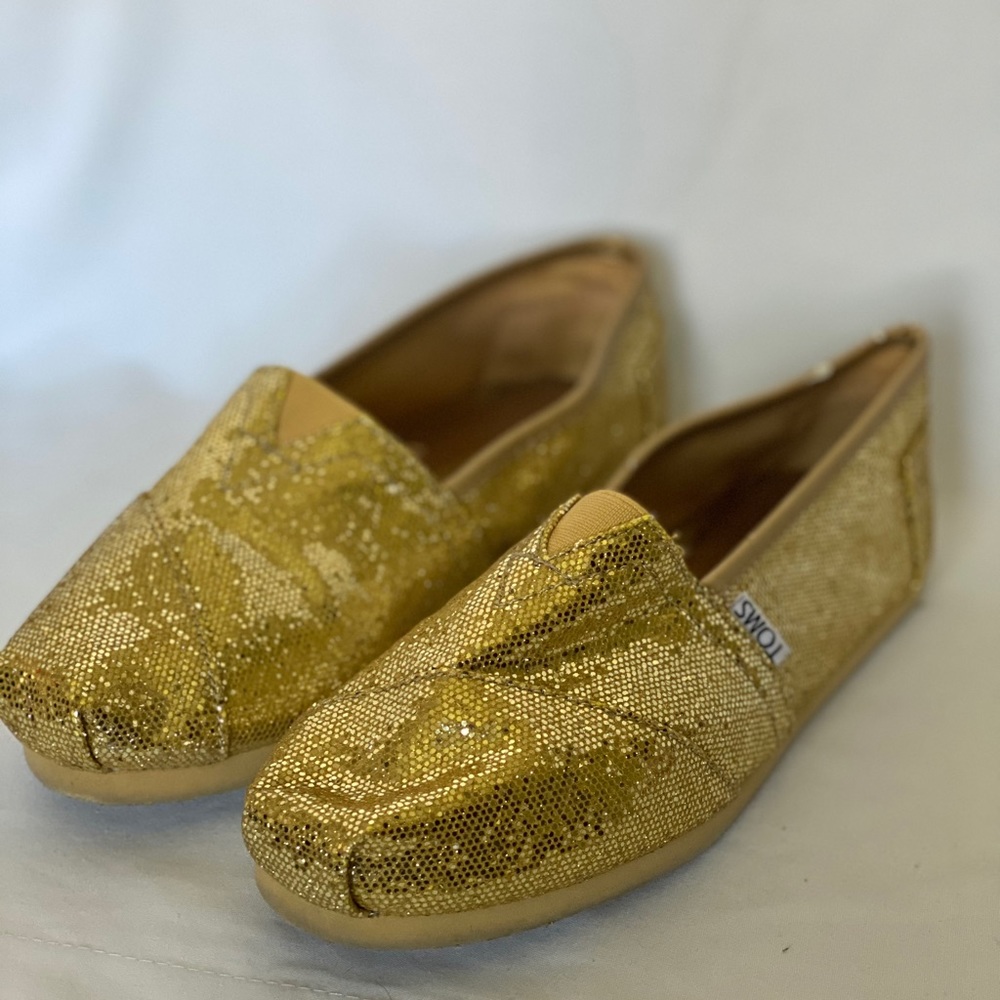 TOMS Gold Glitter Flats 6.5